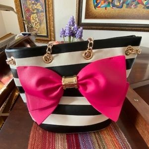 Betsey Johnson, Pink Bow,  Striped Bag